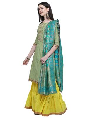 Green embroidered art silk salwar 2