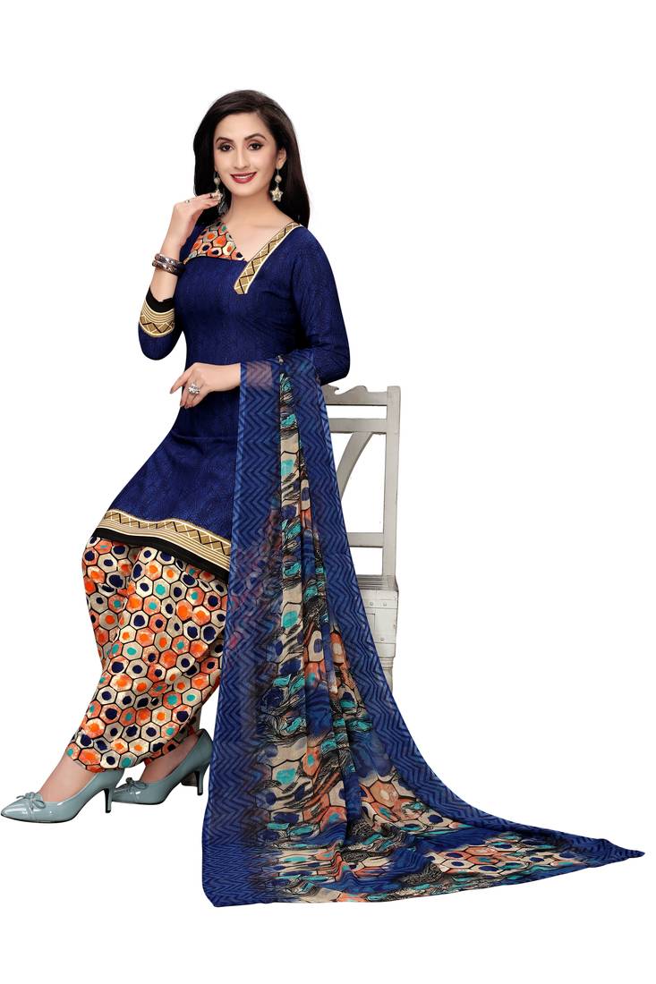 Blue printed crepe salwar with dupatta