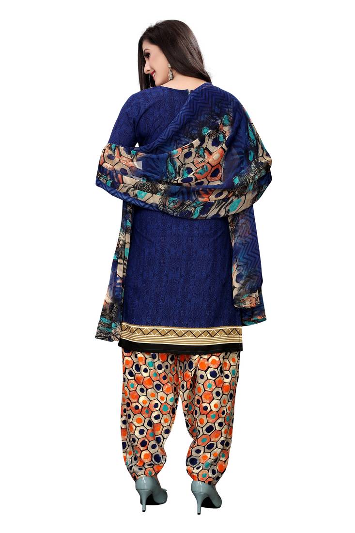 Blue printed crepe salwar with dupatta