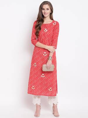 Red Lehariya Print Gota Patti Cotton Straight Kurta 1