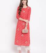 Red Lehariya Print Gota Patti Cotton Straight Kurta