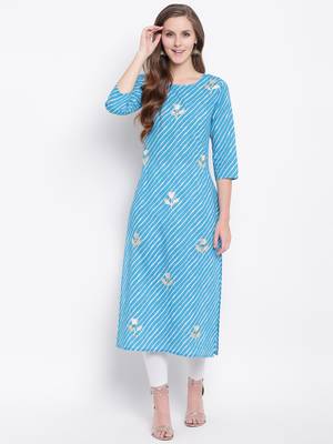 Sky Lehariya Print Gota Patti Cotton Straight Kurta 1