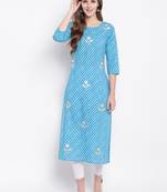 Sky Lehariya Print Gota Patti Cotton Straight Kurta