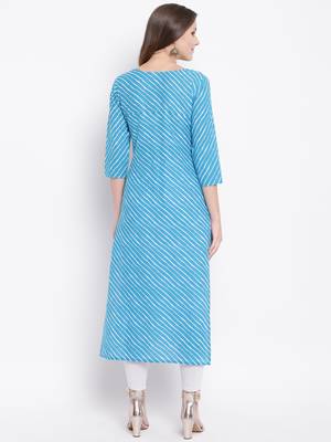Sky Lehariya Print Gota Patti Cotton Straight Kurta 2