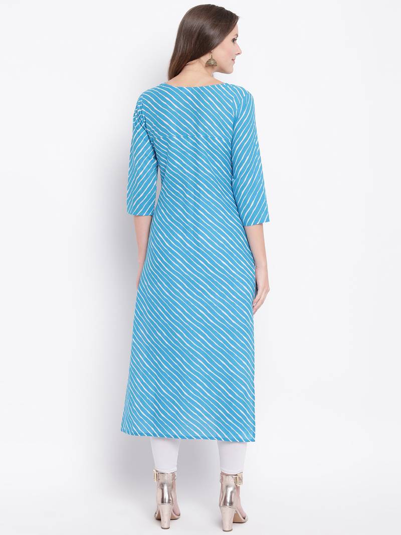 Sky Lehariya Print Gota Patti Cotton Straight Kurta