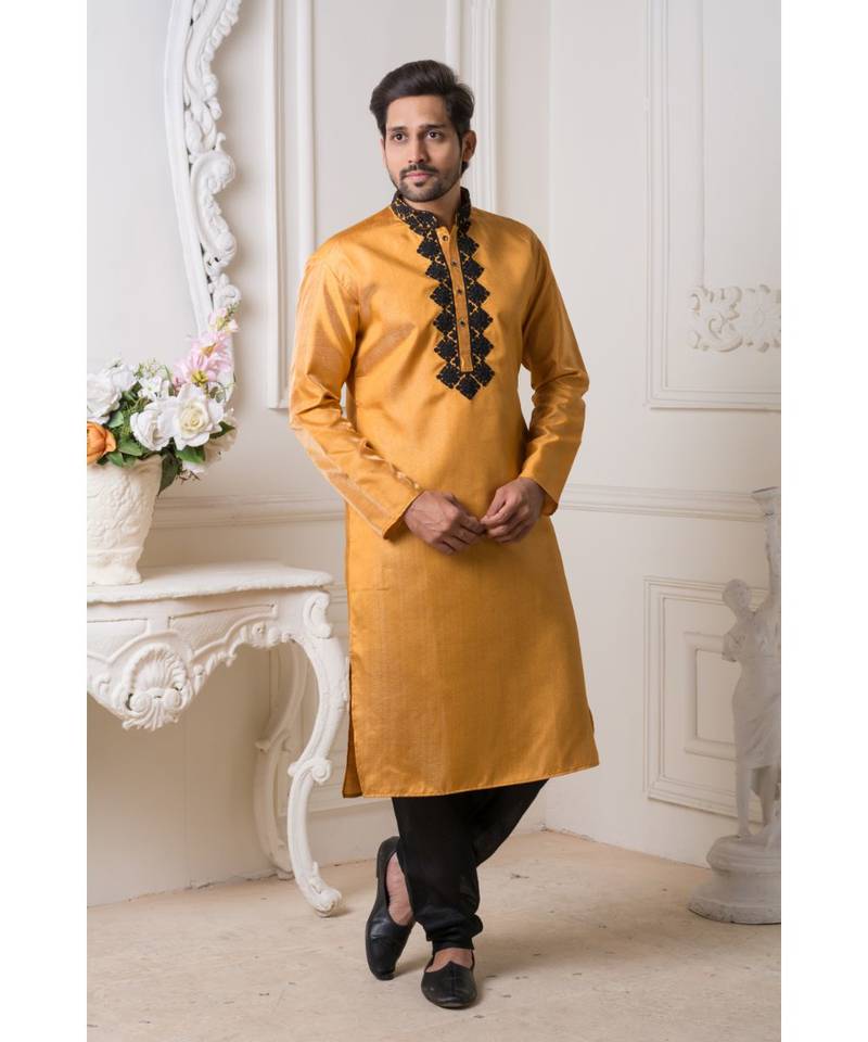 Mustrd color cobra heavy silk Kurta pyjama for men