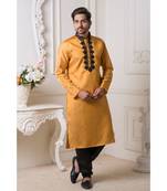Mustrd color cobra heavy silk Kurta pyjama for men
