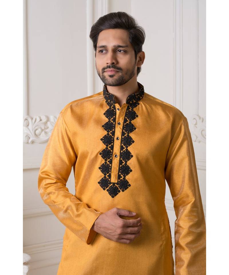 Mustrd color cobra heavy silk Kurta pyjama for men
