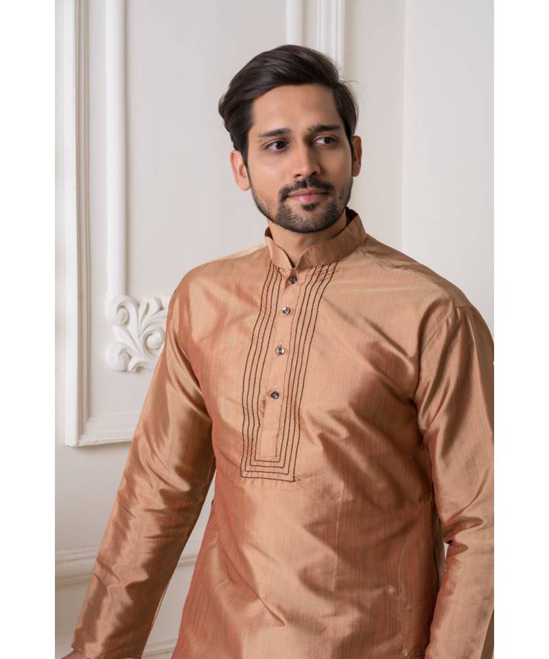 copper color multy silk kurta pajama for men Veshh 3092214