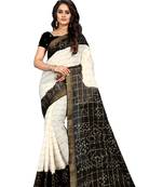 black and white BANDHANI ART SILK SAREE WITH BLOUSE PIECE 