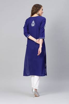 Royal-blue embroidered cotton chikankari-kurtis 3