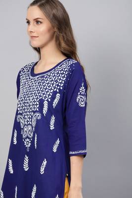 Royal-blue embroidered cotton chikankari-kurtis 5