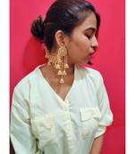Rajwada Pearls Long Chain Jhumka Jhumki Bahubali Earrings With Hair Chain for Women and Girls Traditional Jewellery 