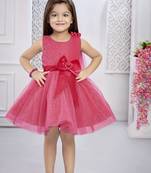 pink woven net kids frocks
