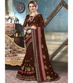 brown  embroidered georgette saree with blouse