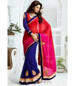 red Embroidered georgette saree with blouse