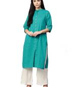 Teal plain cotton kurtas-and-kurtis