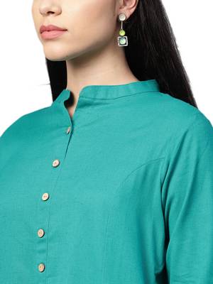 Teal plain cotton kurtas-and-kurtis 5