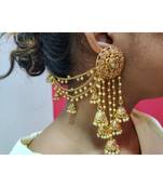 Rajwada Pearls Long Chain Jhumka Jhumki Bahubali Earrings With Hair Chain for Women and Girls Traditional Jewellery 