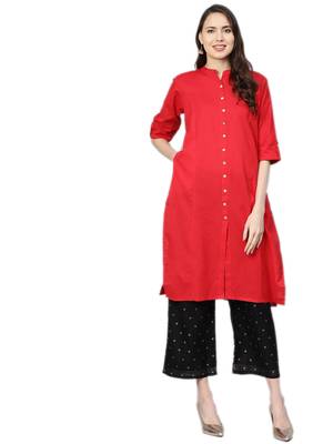 Red plain cotton kurtas-and-kurtis 1