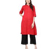 Red plain cotton kurtas-and-kurtis