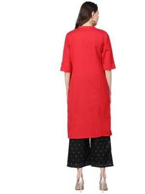 Red plain cotton kurtas-and-kurtis 2