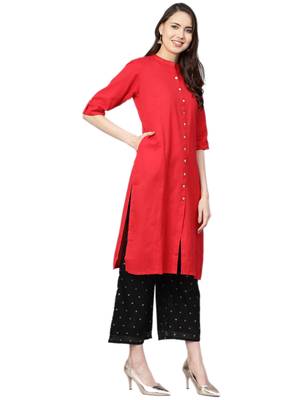 Red plain cotton kurtas-and-kurtis 3