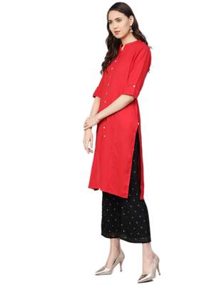 Red plain cotton kurtas-and-kurtis 4