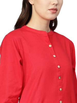 Red plain cotton kurtas-and-kurtis 5