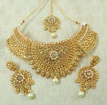 Lalso Designer LCT Kundan Stone Gold Plated Bridal Choker Necklace Earring Maangtikka Jewelry Set-LCN32_LCT 1