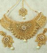 Lalso Designer LCT Kundan Stone Gold Plated Bridal Choker Necklace Earring Maangtikka Jewelry Set-LCN32_LCT