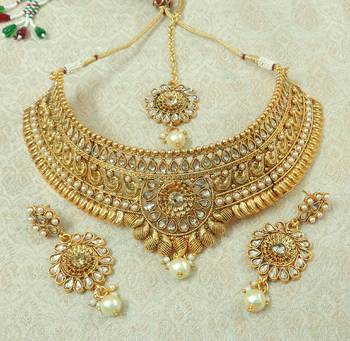 Lalso Designer LCT Kundan Stone Gold Plated Bridal Choker Necklace Earring Maangtikka Jewelry Set-LCN33_LCT 1