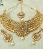 Lalso Designer LCT Kundan Stone Gold Plated Bridal Choker Necklace Earring Maangtikka Jewelry Set-LCN33_LCT