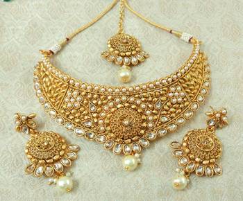Lalso Designer LCT Kundan Stone Gold Plated Bridal Choker Necklace Earring Maangtikka Jewelry Set-LCN34_LCT 1