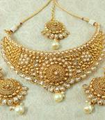 Lalso Designer LCT Kundan Stone Gold Plated Bridal Choker Necklace Earring Maangtikka Jewelry Set-LCN34_LCT