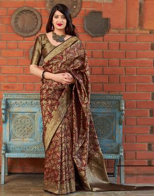 Brown woven banarasi silk saree with blouse 1