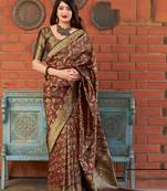 Brown woven banarasi silk saree with blouse