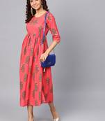 Coral printed cotton long-kurtis
