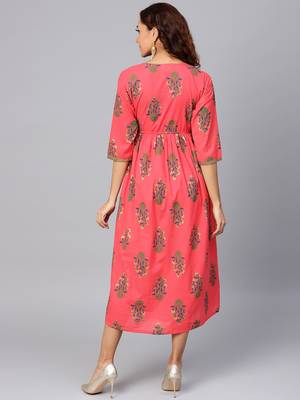 Coral printed cotton long-kurtis 2