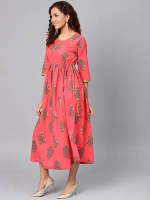 Coral printed cotton long-kurtis 3