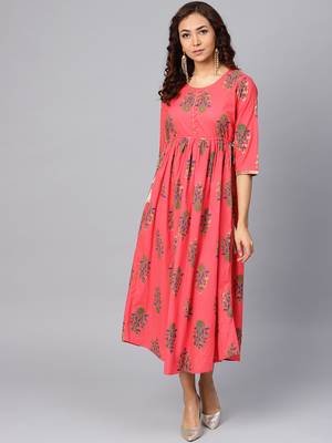Coral printed cotton long-kurtis 4