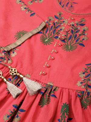 Coral printed cotton long-kurtis 5