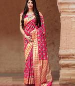 Pink woven banarasi silk saree with blouse