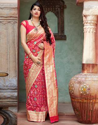 Pink woven tissue saree with blouse 1