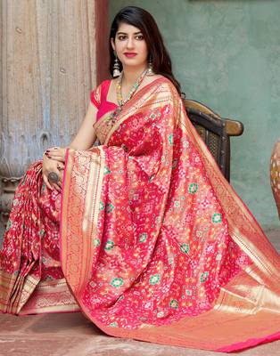 Pink woven tissue saree with blouse 2