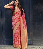 Multicolor woven silk blend saree with blouse