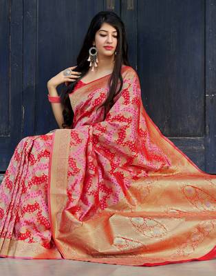 Multicolor woven silk blend saree with blouse 2