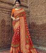 Red embroidered silk blend saree with blouse