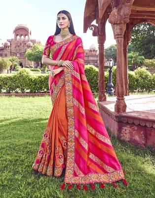 Multicolor embroidered silk blend saree with blouse 1