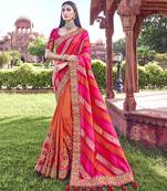 Multicolor embroidered silk blend saree with blouse